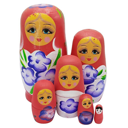 Ahşap Matruşka Bebek Altılı Set Kırmızı