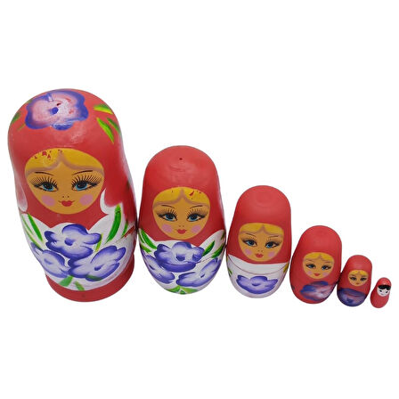 Ahşap Matruşka Bebek Altılı Set Kırmızı