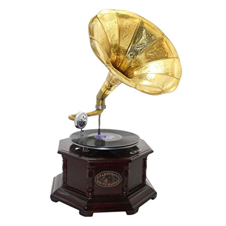 Gramofon Sekizgen Ahşap Plak Çalar No.2 37x63cm