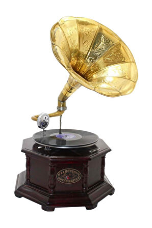 Gramofon Sekizgen Ahşap Plak Çalar No.2 37x63cm