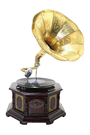 Gramofon Sekizgen Ahşap Plak Çalar No.3 37x63cm
