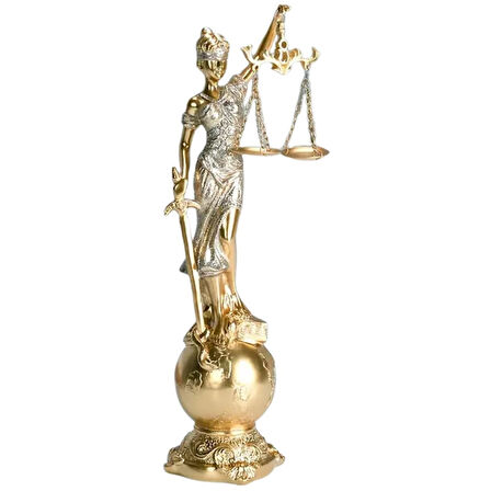 Themis Adalet Terazisi Heykeli ve Dünya Biblo Gold 24cm