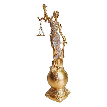 Themis Adalet Terazisi Heykeli ve Dünya Biblo Gold 24cm