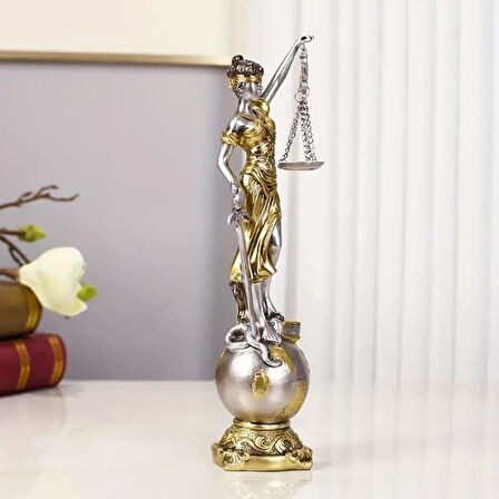 Themis Adalet Terazisi Heykeli ve Dünya Biblo Gümüş 24cm