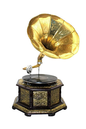 Gramofon Sekizgen Ahşap Plak Çalar No.4 37x63cm