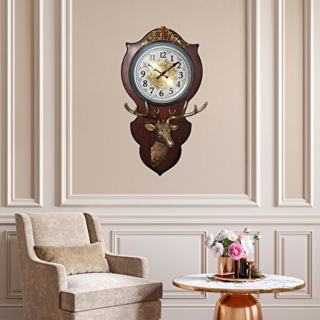 Duvar Saati Geyik Temalı Büyük Polyester Saat No.1 40 x 70 cm