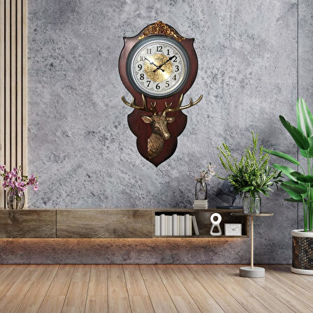 Duvar Saati Geyik Temalı Büyük Polyester Saat No.1 40 x 70 cm