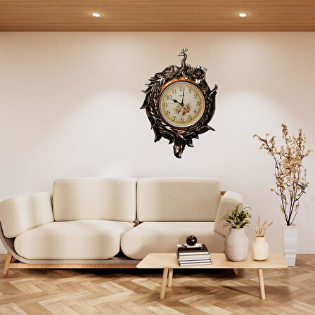 Duvar Saati Tavuskuşu Temalı Büyük Polyester Saat No.2 50 x 80 cm