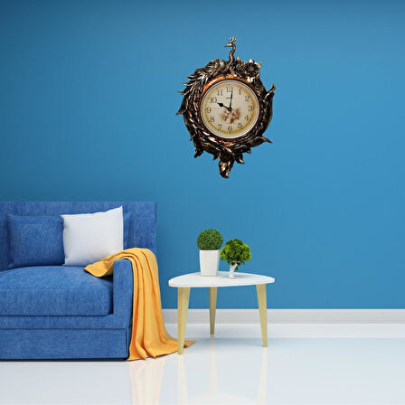 Duvar Saati Tavuskuşu Temalı Büyük Polyester Saat No.2 50 x 80 cm
