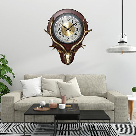 Duvar Saati Geyik Temalı Büyük Polyester Saat No.2 45 x 60 cm