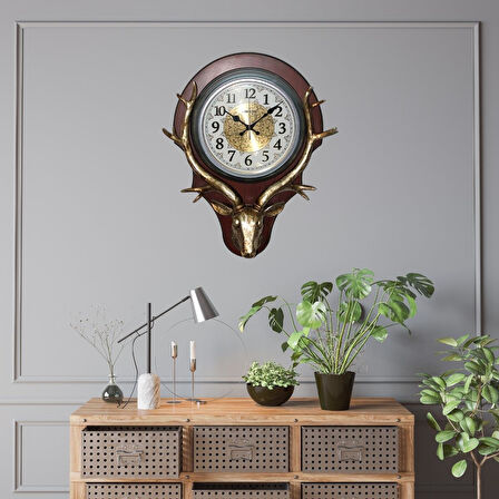 Duvar Saati Geyik Temalı Büyük Polyester Saat No.2 45 x 60 cm