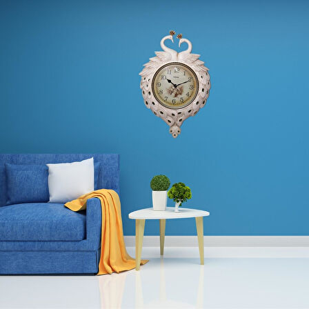 Duvar Saati Tavuskuşu Temalı Büyük Polyester Saat No.2 50 x 70 cm