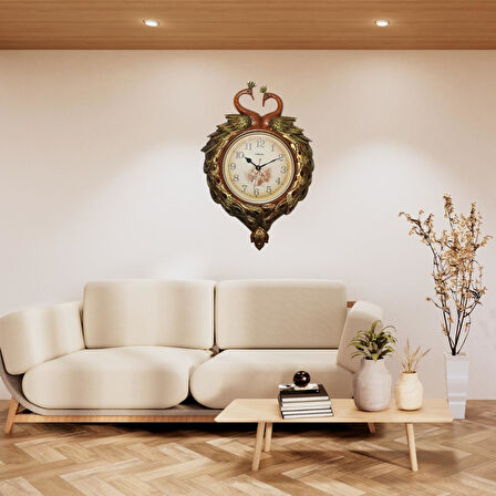 Duvar Saati Tavuskuşu Temalı Büyük Polyester Saat No.3 50 x 70 cm