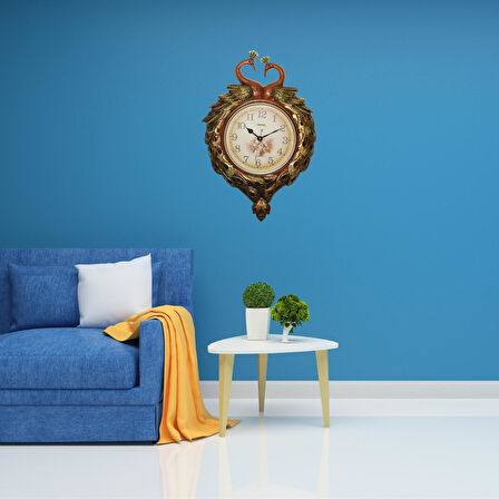 Duvar Saati Tavuskuşu Temalı Büyük Polyester Saat No.3 50 x 70 cm