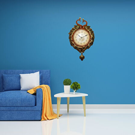 Duvar Saati Tavuskuşu Temalı Polyester Saat No.5 42 x 60 cm