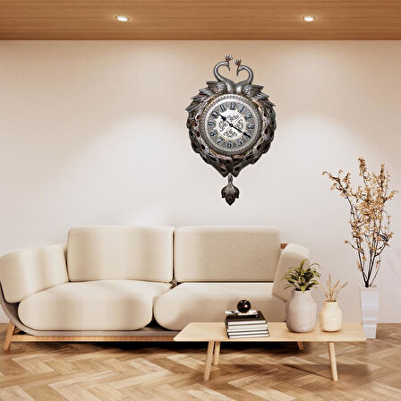 Duvar Saati Tavuskuşu Temalı Polyester Saat No.7 42 x 60 cm