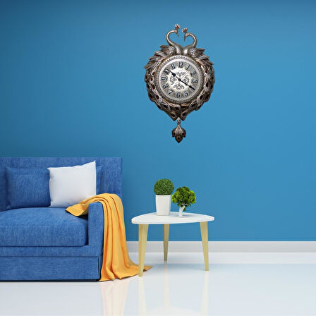 Duvar Saati Tavuskuşu Temalı Polyester Saat No.7 42 x 60 cm