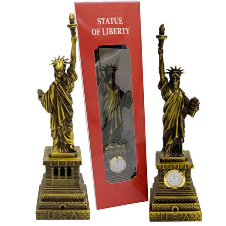 Metal Saatli Özgürlük Heykeli Gold Vintage Dekor USA 25cm