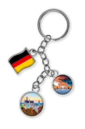 Almanya Üçlü Epoksi Metal Çift Taraflı Damla Anahtarlık Germany