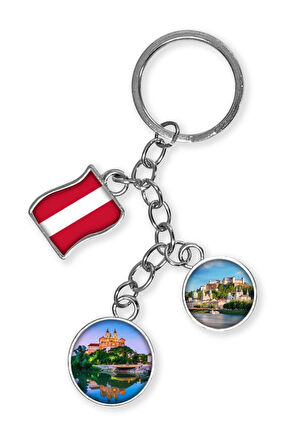 Avusturya Üçlü Epoksi Metal Çift Taraflı Damla Anahtarlık Austria