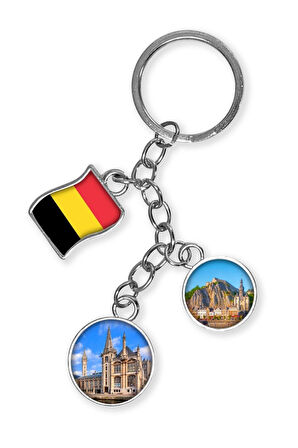 Belçika Üçlü Epoksi Metal Çift Taraflı Damla Anahtarlık Belgium