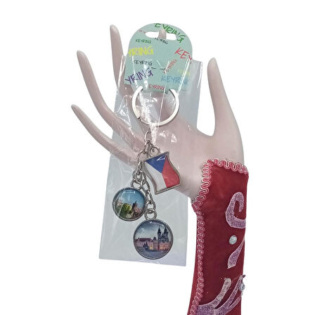 Çek Cumhuriyeti Üçlü Epoksi Metal Çift Taraflı Damla Anahtarlık Czech Republic