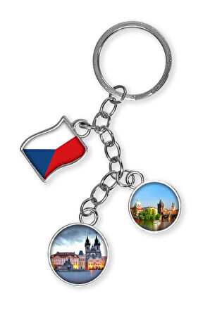 Çek Cumhuriyeti Üçlü Epoksi Metal Çift Taraflı Damla Anahtarlık Czech Republic