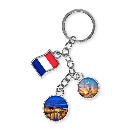 Fransa Üçlü Epoksi Metal Çift Taraflı Damla Anahtarlık France