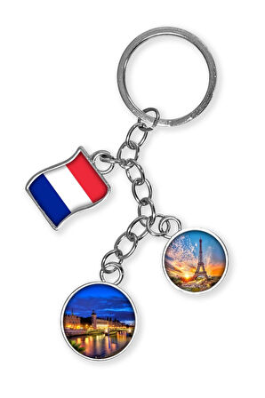 Fransa Üçlü Epoksi Metal Çift Taraflı Damla Anahtarlık France