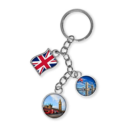 İngiltere Üçlü Epoksi Metal Çift Taraflı Damla Anahtarlık England