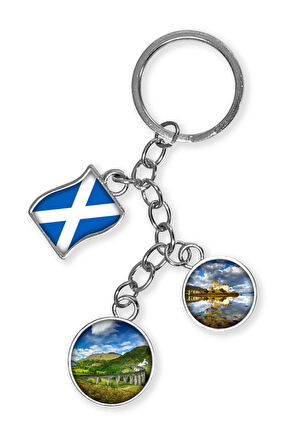 İskoçya Üçlü Epoksi Metal Çift Taraflı Damla Anahtarlık Scotland