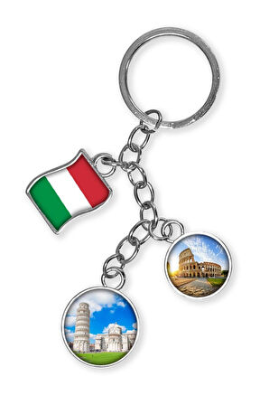 İtalya Üçlü Epoksi Metal Çift Taraflı Damla Anahtarlık Italy