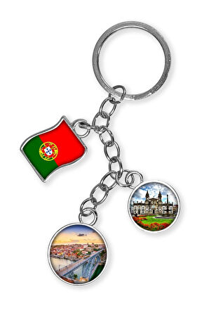 Portekiz Üçlü Epoksi Metal Çift Taraflı Damla Anahtarlık Portugal