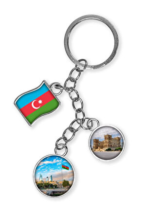 Azerbaycan Üçlü Epoksi Metal Çift Taraflı Damla Anahtarlık Azerbaijan