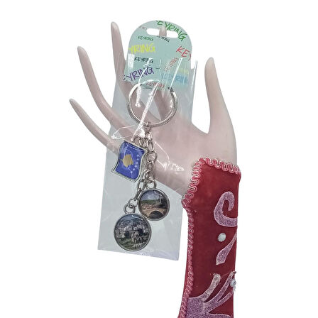 Kosova Üçlü Epoksi Metal Çift Taraflı Damla Anahtarlık Kosovo