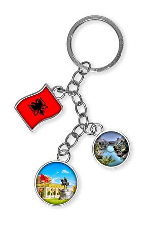 Arnavutluk Üçlü Epoksi Metal Çift Taraflı Damla Anahtarlık Albania