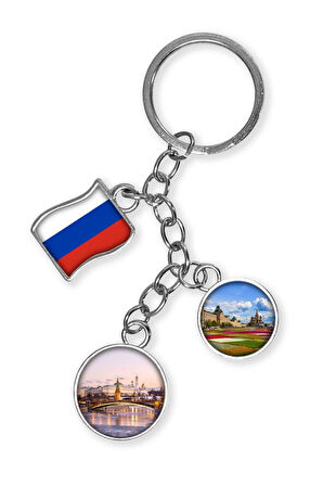 Rusya Üçlü Epoksi Metal Çift Taraflı Damla Anahtarlık Russia