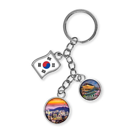 Güney Kore Üçlü Epoksi Metal Çift Taraflı Damla Anahtarlık South Korea
