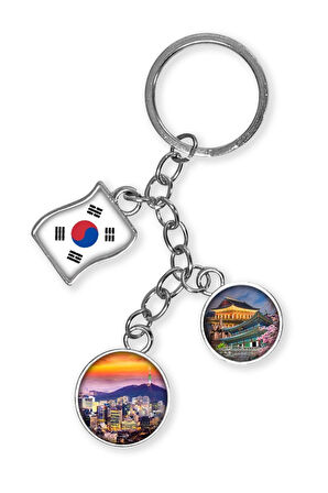 Güney Kore Üçlü Epoksi Metal Çift Taraflı Damla Anahtarlık South Korea
