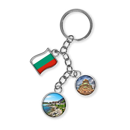 Bulgaristan Üçlü Epoksi Metal Çift Taraflı Damla Anahtarlık Bulgaria
