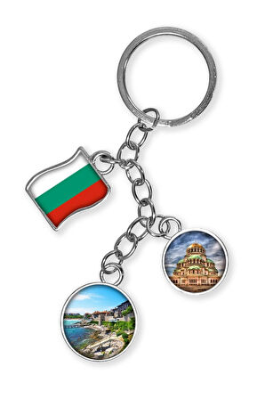 Bulgaristan Üçlü Epoksi Metal Çift Taraflı Damla Anahtarlık Bulgaria