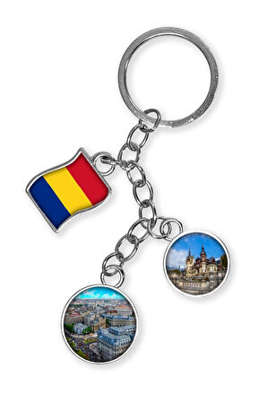 Romanya Üçlü Epoksi Metal Çift Taraflı Damla Anahtarlık Romania