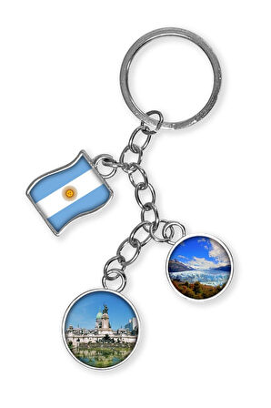 Arjantin Üçlü Epoksi Metal Çift Taraflı Damla Anahtarlık Argentina