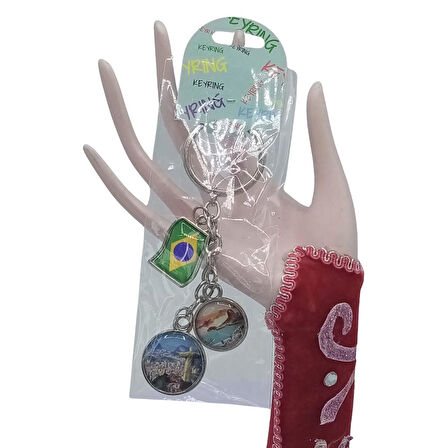 Brezilya Üçlü Epoksi Metal Çift Taraflı Damla Anahtarlık Brazil