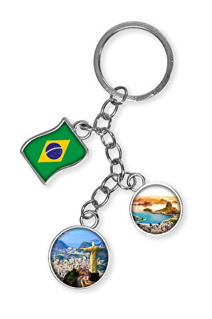 Brezilya Üçlü Epoksi Metal Çift Taraflı Damla Anahtarlık Brazil