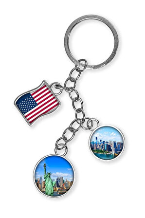ABD Üçlü Epoksi Metal Çift Taraflı Damla Anahtarlık Usa