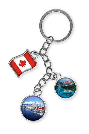 Kanada Üçlü Epoksi Metal Çift Taraflı Damla Anahtarlık Canada