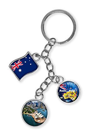 Avustralya Üçlü Epoksi Metal Çift Taraflı Damla Anahtarlık Australia