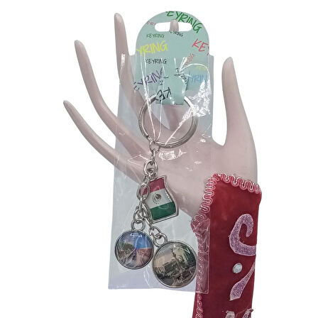 Meksika Üçlü Epoksi Metal Çift Taraflı Damla Anahtarlık Mexico