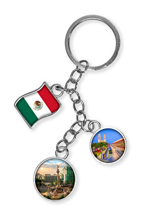 Meksika Üçlü Epoksi Metal Çift Taraflı Damla Anahtarlık Mexico